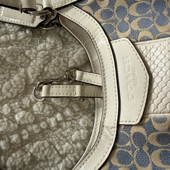 Rare Legacy Vintage Coach Signature Stripe Devon Jacquard Shoulder Bag Blue Cs - Picture 14 of 16